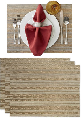 KitchEase Rectangular Pack of 3 Table Placemat(Gold, Grey, PVC)