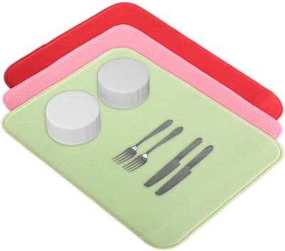 KUBER INDUSTRIES Rectangular Pack of 3 Table Placemat(Green, Red, Pink, Microfibre)