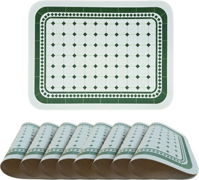 YELONA Rectangular Pack of 8 Table Placemat(Dark Green, White, Leather)