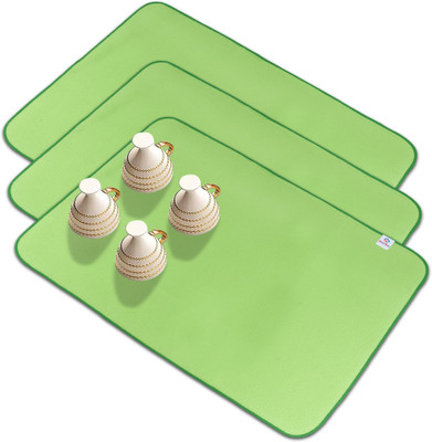 Heart Home Rectangular Pack of 3 Table Placemat(Green, Microfibre)
