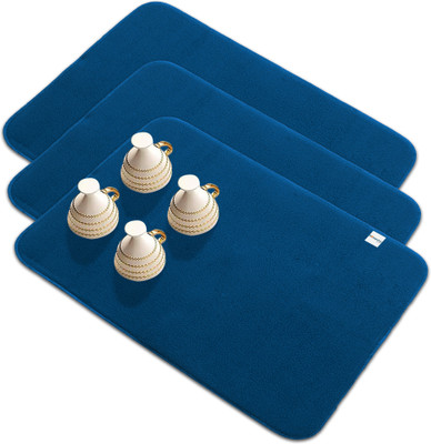 HOMESTIC Rectangular Pack of 3 Table Placemat(Blue, Microfibre)