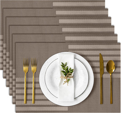 Sugalsu Rectangular Pack of 6 Table Placemat(Brown, PVC, Polypropylene)