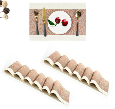 Lellow Rectangular Pack of 12 Table Placemat(Brown, PVC)