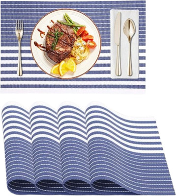 Naidev Rectangular Pack of 4 Table Placemat(Dark Blue, Polyester)
