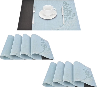 Naidev Rectangular Pack of 8 Table Placemat(Light Blue, PVC)