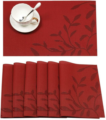 Dobzla Rectangular Pack of 4 Table Placemat(Red, PVC)