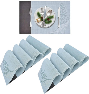 Lellow Rectangular Pack of 8 Table Placemat(Light Blue, Black, PVC)