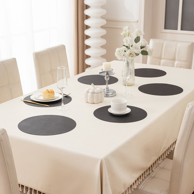 HOKiPO Round Pack of 6 Table Placemat(Black, Leather)