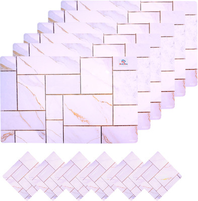 Heart Home Rectangular Pack of 12 Table Placemat(White, PVC)