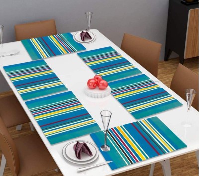 REVEXO Rectangular Pack of 6 Table Placemat(Blue, White, PVC)