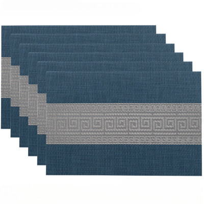 Vrupan Rectangular Pack of 6 Table Placemat(Blue, PVC)
