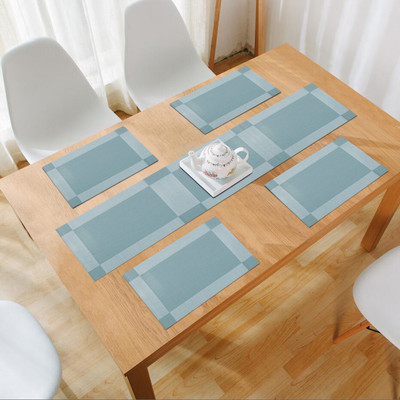 HOKiPO Rectangular Pack of 5 Table Placemat(Blue, PVC)
