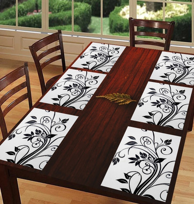 REVEXO Rectangular Pack of 6 Table Placemat(Silver, Black, PVC)