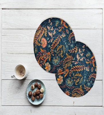 VoiDrop Round Pack of 2 Table Placemat(Blue, Jute)