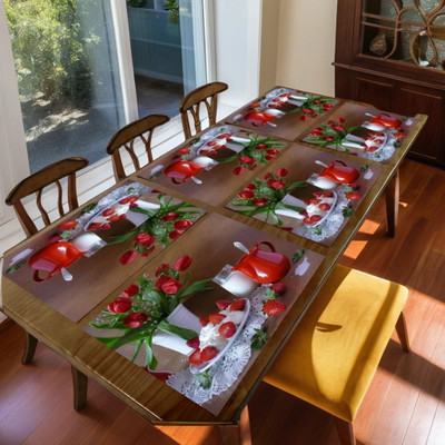 REVEXO Rectangular Pack of 6 Table Placemat(Red, PVC)