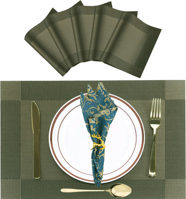 SLEEKBODE Rectangular Pack of 6 Table Placemat(Dark Green, Brown, Polypropylene)