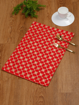RATAN CART Rectangular Pack of 4 Table Placemat(Red, Cotton)