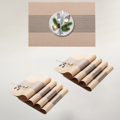 Daidokoro Rectangular Pack of 8 Table Placemat(Beige, Grey, PVC)