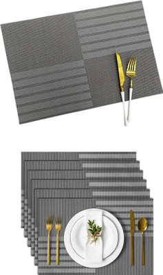 YELONA Rectangular Pack of 6 Table Placemat(Grey, PVC)