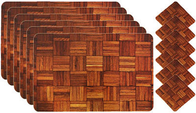 HOMESTIC Rectangular Pack of 6 Table Placemat(Brown, PVC)