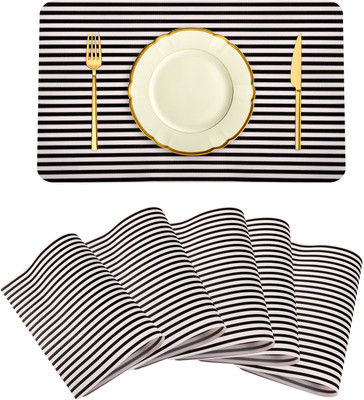KUBER INDUSTRIES Rectangular Pack of 6 Table Placemat(Black, PVC)