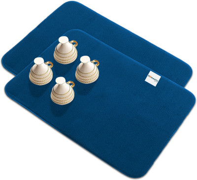 HOMESTIC Rectangular Pack of 2 Table Placemat(Blue, Microfibre)