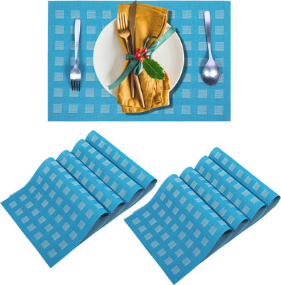 UniKart Rectangular Pack of 8 Table Placemat(Light Blue, Beige, PVC)