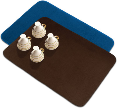 KUBER INDUSTRIES Rectangular Pack of 2 Table Placemat(Blue, Brown, Microfibre)