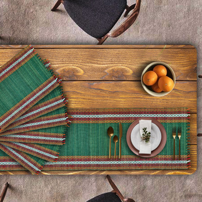 SHILP KATHA Rectangular Pack of 7 Table Placemat(Green, Multicolor, River Grass)