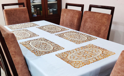 Groki Rectangular Pack of 6 Table Placemat(Gold, PVC)