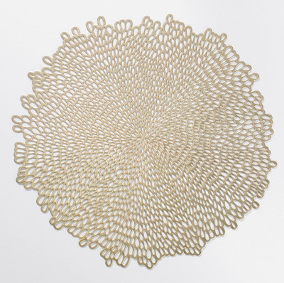 SHRI MAHAVIR IMPEX Round Pack of 6 Table Placemat(Gold, Lace)