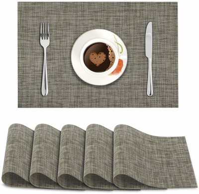 HOKiPO Rectangular Pack of 6 Table Placemat(Grey, PVC)
