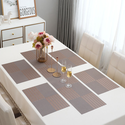 HOKiPO Rectangular Pack of 5 Table Placemat(Brown, PVC)