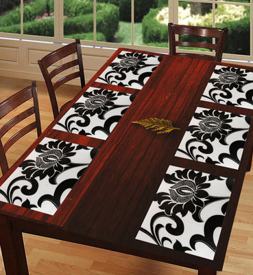 REVEXO Rectangular Pack of 6 Table Placemat(Black, White, PVC)