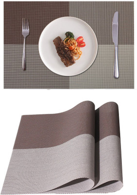 YELONA Rectangular Pack of 2 Table Placemat(Brown, Beige, PVC)