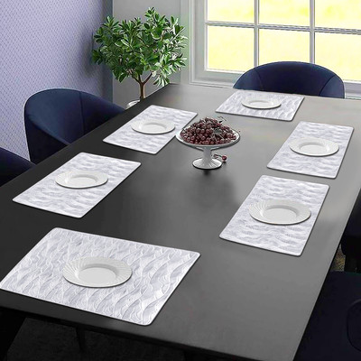 Dakshya Industries Rectangular Pack of 6 Table Placemat(Silver, PVC)