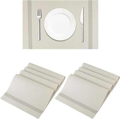 HomeHunt Rectangular Pack of 8 Table Placemat(Beige, Grey, PVC)