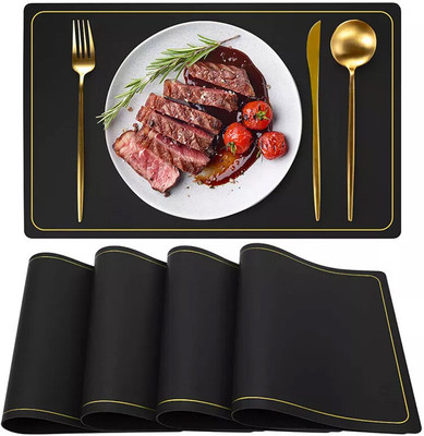 Maharsh Rectangular Pack of 6 Table Placemat(Black, Leather)