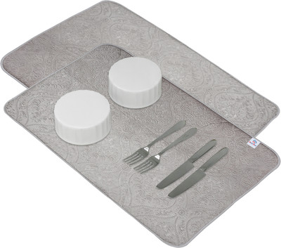 Heart Home Rectangular Pack of 2 Table Placemat(Grey, Microfibre)