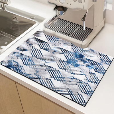 ohello Rectangular Pack of 1 Table Placemat(Dark Blue, Silver, Polyester, Rubber)