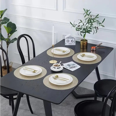 Dakshya Industries Round Pack of 4 Table Placemat(Gold, PVC)