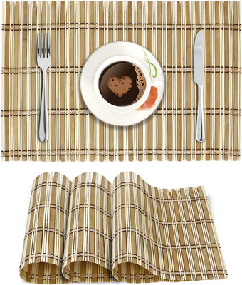 HOKiPO Rectangular Pack of 4 Table Placemat(Brown, Natural Bamboo)
