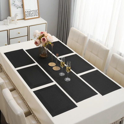 HOKiPO Rectangular Pack of 7 Table Placemat(Black, PVC)
