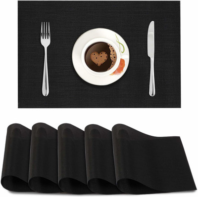 HOKiPO Rectangular Pack of 6 Table Placemat(Black, PVC)