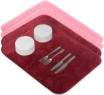 KUBER INDUSTRIES Rectangular Pack of 4 Table Placemat(Maroon, Pink, Microfibre)