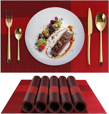 Estervig Rectangular Pack of 6 Table Placemat(Maroon, PVC)