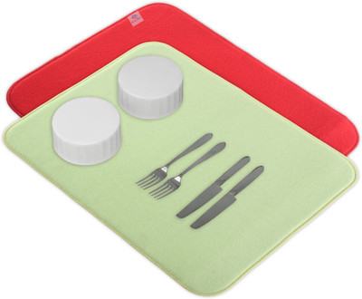 Heart Home Rectangular Pack of 2 Table Placemat(Green, Red, Microfibre)