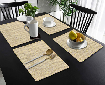 Dakshya Industries Rectangular Pack of 4 Table Placemat(Gold, PVC)