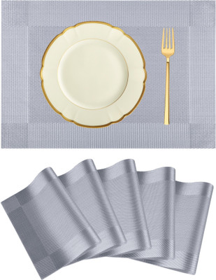 KUBER INDUSTRIES Rectangular Pack of 6 Table Placemat(Silver, PVC)