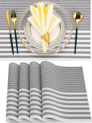 UniKart Rectangular Pack of 4 Table Placemat(Grey, White, PVC)